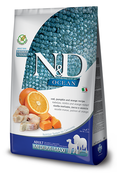 Farmina N&D Ocean Cod, Pumpkin & Orange Adult Medium & Maxi Dog Food