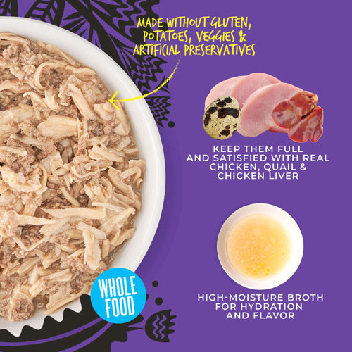 Tiki Cat After Dark Shreds Chicken, Quail & Chicken Liver Recipe in Broth Wet Cat Food