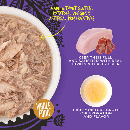 Tiki Cat After Dark Shreds Turkey & Turkey Liver Recipe in Broth Wet Cat Food