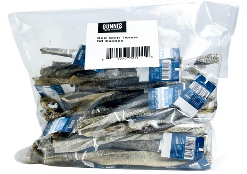 Gunni's Cod Skin Twists Air-Dried, Icelandic Fish, Crunchy Chews